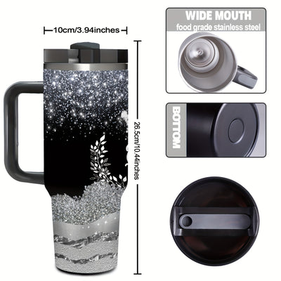 1pc 40oz Queen Crown Glitter Tumbler with Handle, Stainless Steel Double-Wall Vacuum - Maximus Echo