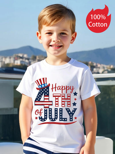 Independence Day 1pc New Summer Boy Happy Fourth Of July Usa Design Short Sleeved 100% Cotton T-shirt Comfy Casual Tees for Girls - Maximus Echo