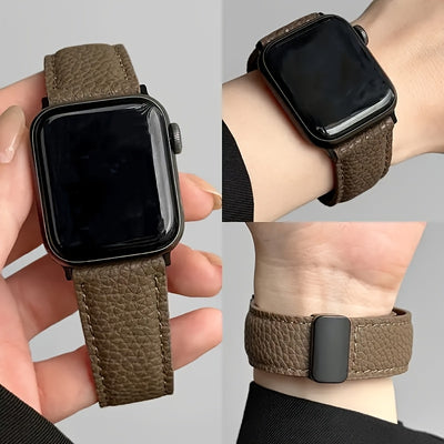 Band for Apple Watch with Magnetic Folding , Waterproof, Iron Clasp - Compatible with Apple Watch ultra SE/ Beige with Dark Brown - Maximus Echo