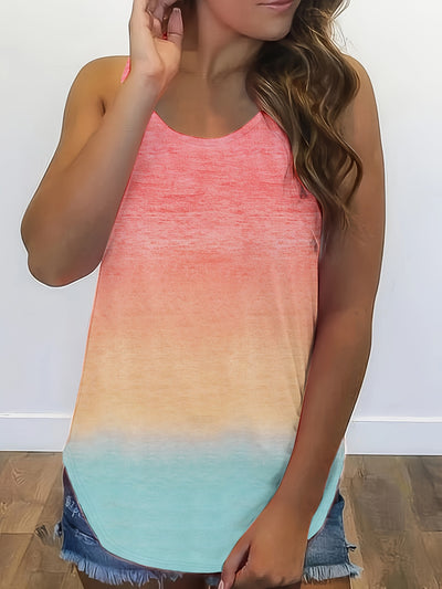 Elegant Gradient Print Sleeveless Tank Top for Women - Crew Neck with Twist Back Detail, Stretchy Polyester Blend - Maximus Echo