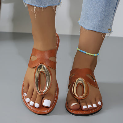 Women's Synthetic Cover Roman Sandals - Slip-On Open-Toe Flat Heel with Cut-Out Design, Minimalist Summer Slide Sandals for Casual & Dressy Outfits - Maximus Echo