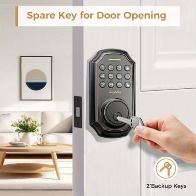 Arpha Smart Keyless Entry Door Lock - 100 Code Anti-Peek Combination, Auto Lock/Unlock, Easy Installation, Black & Orange, Low Battery Alarm, for Secure Home Access - Maximus Echo