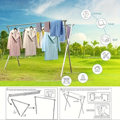 Foldable Metal Clothes Drying Rack, Adjustable Three Rod, with Space-Saving Storage Maximus Echo