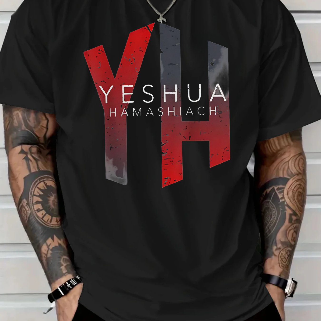 2025 Men's Casual Cotton T-Shirt with Yeshua Hamashiah Graphic Print -  Short Sleeve Round Neck, Fit for All-Season Comfort, Machine Washable - Maximus Echo