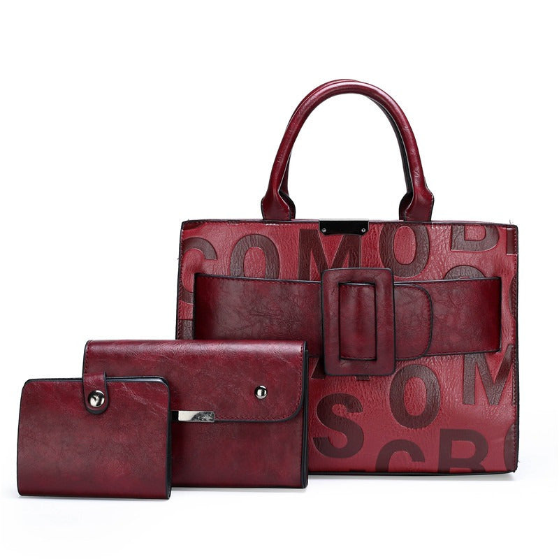 3pcs Women's Monogram Embossed Set, Large Capacity Tote Set, Removable Diagonal Strap - Maximus Echo