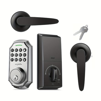 Arpha Smart Keyless Entry Door Lock - 100 Code Anti-Peek Combination, Auto Lock/Unlock, Easy Installation, Black & Orange, Low Battery Alarm, for Secure Home Access - Maximus Echo
