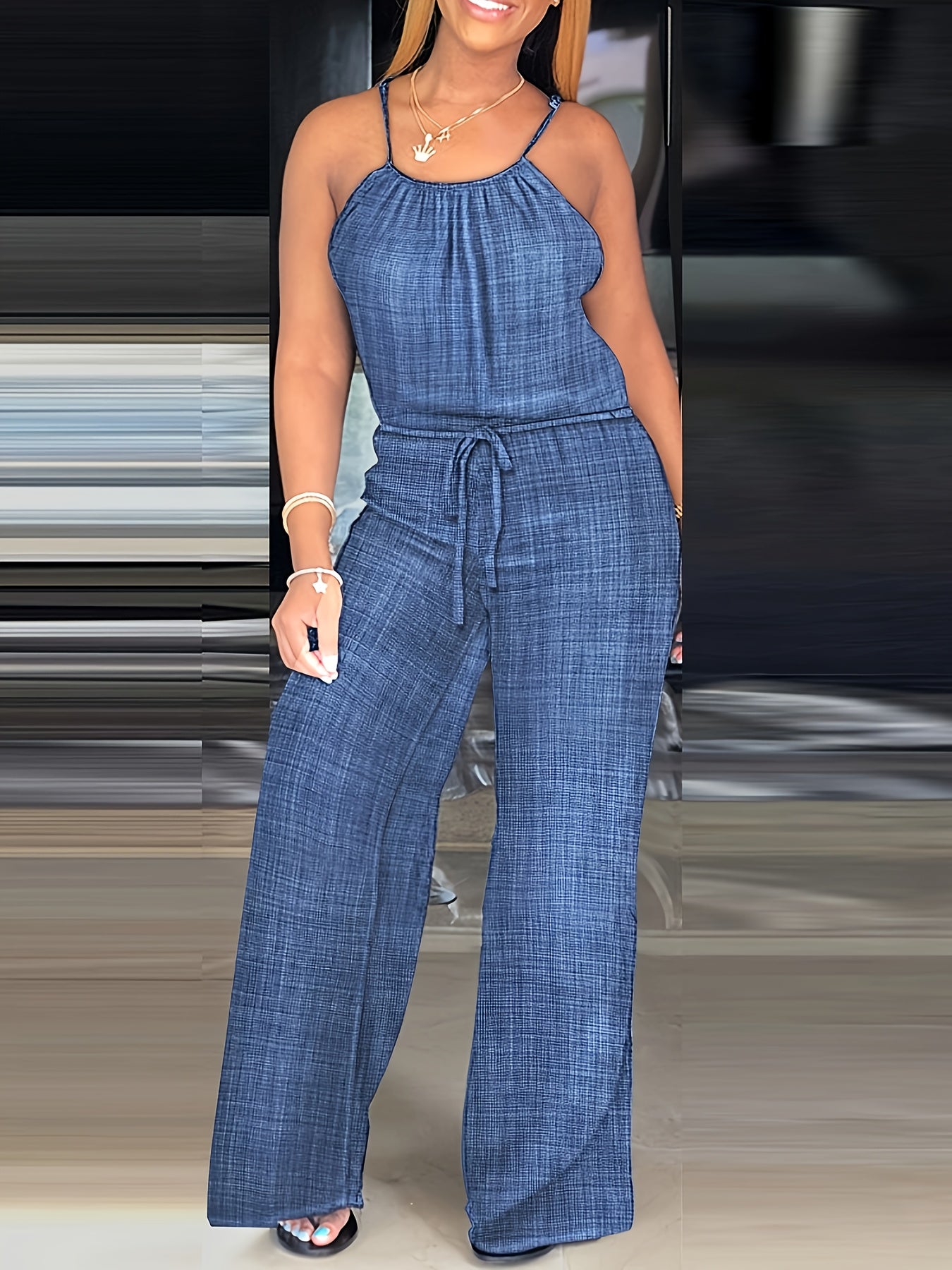 Women'S Yellow Halter Neck Jumpsuit with Drawstring Waist - Casual, Summer, Adult, Comfortable Fit, Casual Wear - Maximus Echo