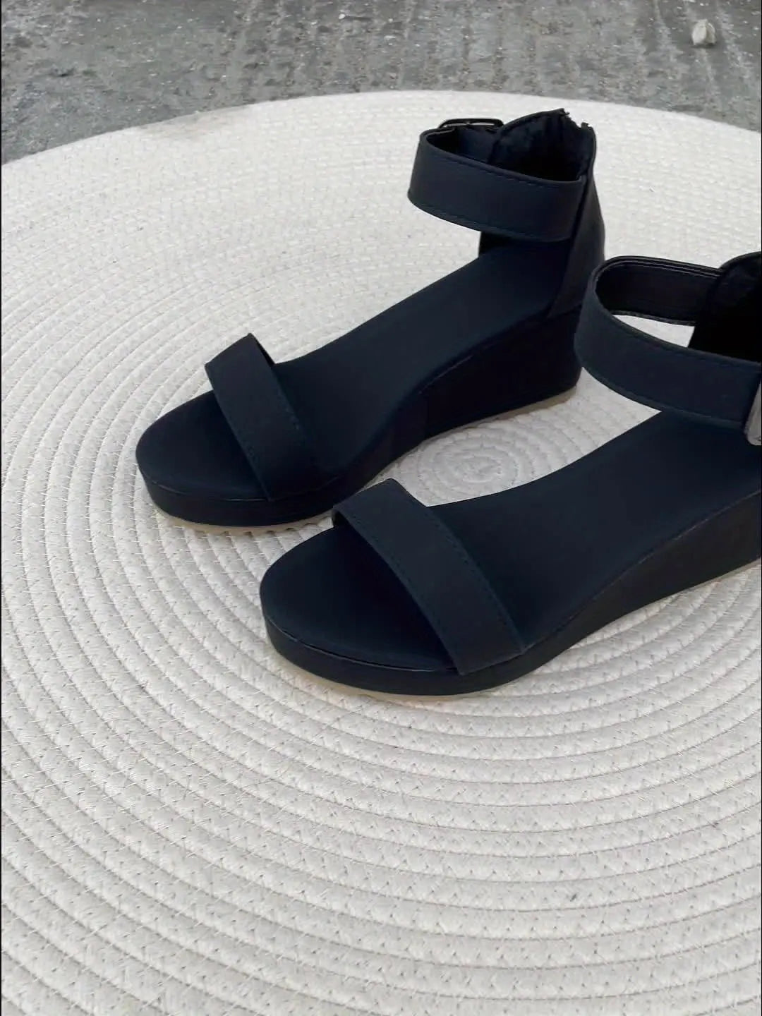 Women's Solid Color Minimalist Sandals, Back Zipper Casual Ankle Buckle Platform Shoes, Summer Wedge Beach Shoes - Maximus Echo