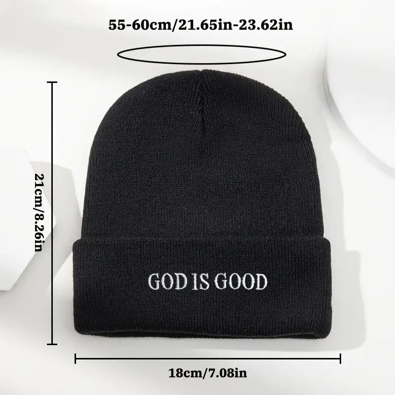 Men's & Women's Black Winter Beanie with 'God is Good' White Cursive Lettering