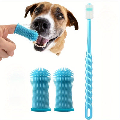3pcs Pet Dental Care Set, Silicone Dog Toothbrush Set with Finger Brush And Micro-Ciliated Brush, 360 Degree Design, Suitable for Dogs And Cats, Soft Hair,No Battery Required - Maximus Echo