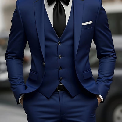 Men's 3pcs suit, plain color green fruit collar suit with jacket and formal trousers, suitable for business gatherings, graduation ceremonies, weddings and parties - Maximus Echo