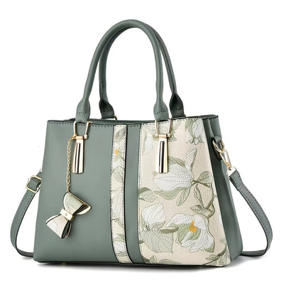 Elegant Floral Print Women's Handbag - Chic Colorblock Handbag with Zip Closure, Durable PU Material - Maximus Echo