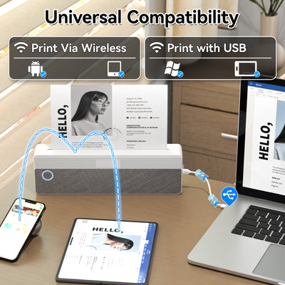 Thermal Printer - Wireless Wireless Printer for Mobile Travel, with 1 Roll Thermal Paper Compatible with Android & IOS, USB, Ideal for Folding, Rolling & Tattoo Paper, Portable - Maximus Echo