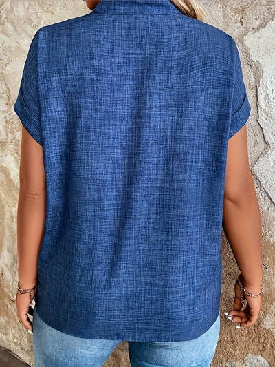 Lightweight Breathable Women's Elegant Notched V-Neck Batwing Sleeve Blouse | Solid Color Top for Spring/Summer - Maximus Echo