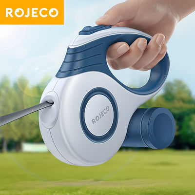 ROJECO Automatic Retractable Dog Leash - 16ft Durable Nylon Extendable Lead for Small to Large Dogs, Blue & White Geometric Design, Leash for Easy Walking and Control - Maximus Echo