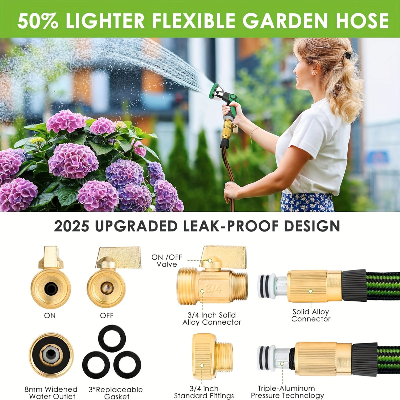 EXPANDABLE Ultra Lightweight & Flexible Water Hose with 10-Pattern Spray Nozzle Maximus Echo