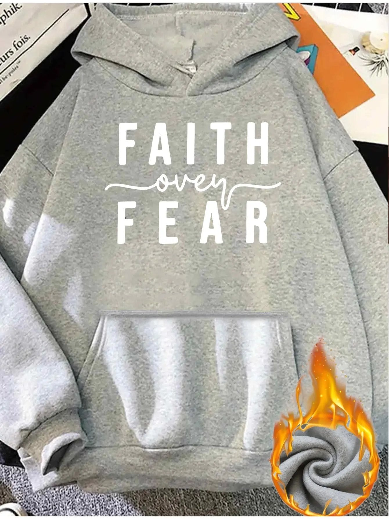 Women'S Hoodie - Faith Over Fear Inspirational Sweatshirt, Hooded Pullover with Front Pocket Maximus Echo