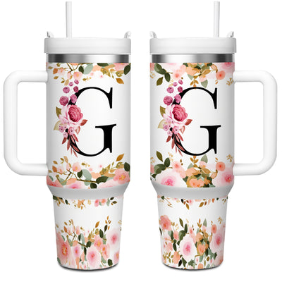 1pc 40oz "A-Z Floral Letters" Stainless Steel Travel Cup, Keeps Hot 12h Cold 24h. Coffee Cup - Maximus Echo