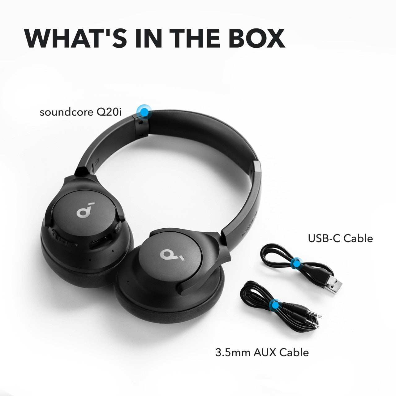 soundcore by Anker Q20i Hybrid Active Noise Cancelling Headphones, Wireless Over-Ear Bluetooth, 40H Long ANC Playtime, Hi-Res Audio, Big Bass, Customize via an App - Maximus Echo