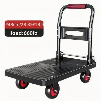 Heavy-Duty Folding Hand Cart - 660 Lbs Capacity, Silent Swivel Wheels, Portable Utility Cart for Home Renovation, Moving Goods - Black and Metallic Gray Maximus Echo