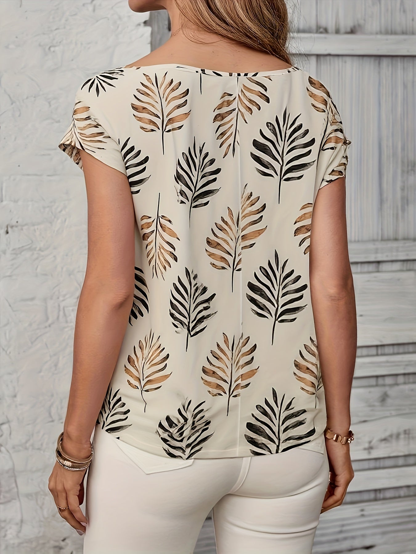 Lightweight Elegant Women's Floral Print Blouse | Casual Short Sleeve Round Neck Top, Machine Washable , Breathable Clothing,Comfortable Fabric - Maximus Echo