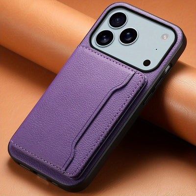 The Denior Phone Case Is Designed for The for iphone 17 Air/Pro/Pro Max Series, Featuring a Lychee Pattern Made of Faux Leather. It Includes Three Card Slots for Holding Credit Cards, ID Cards, Or Cash. This Phone Case Is Ele Maximus Echo