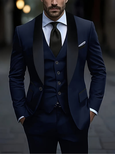 Men's 3pcs suit, plain color green fruit collar suit with jacket and formal trousers, suitable for business gatherings, graduation ceremonies, weddings and parties - Maximus Echo