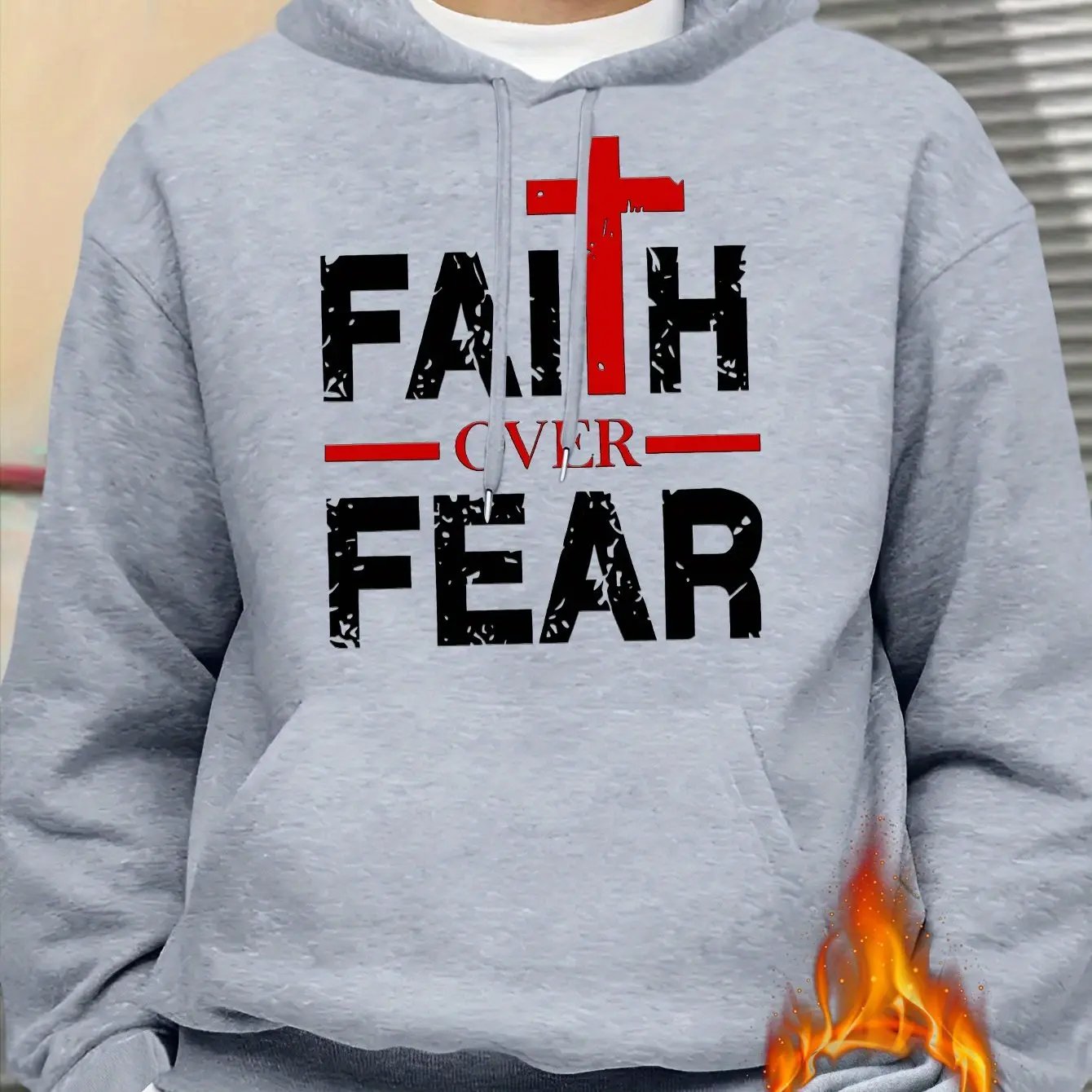 Regular Fit Polyester Men's Casual Knit Hoodie - Faith Over Fear Print Maximus Echo