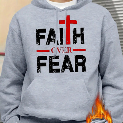 Regular Fit Polyester Men's Casual Knit Hoodie - Faith Over Fear Print Maximus Echo