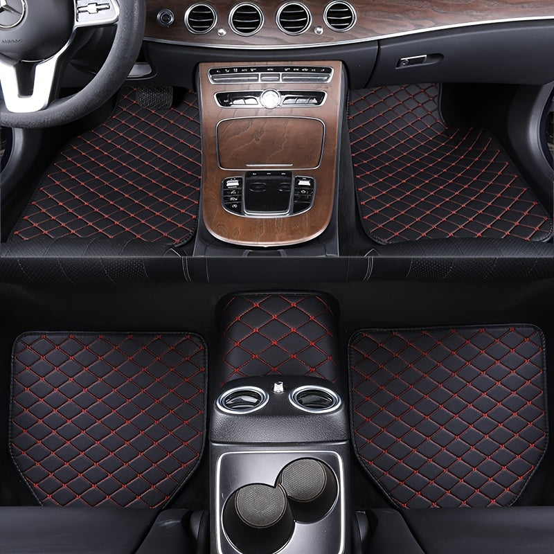 Universal 5pcs set of fashionable PU Leather car floor mats - checkered pattern, easy to install, enhanced interior protection - Maximus Echo