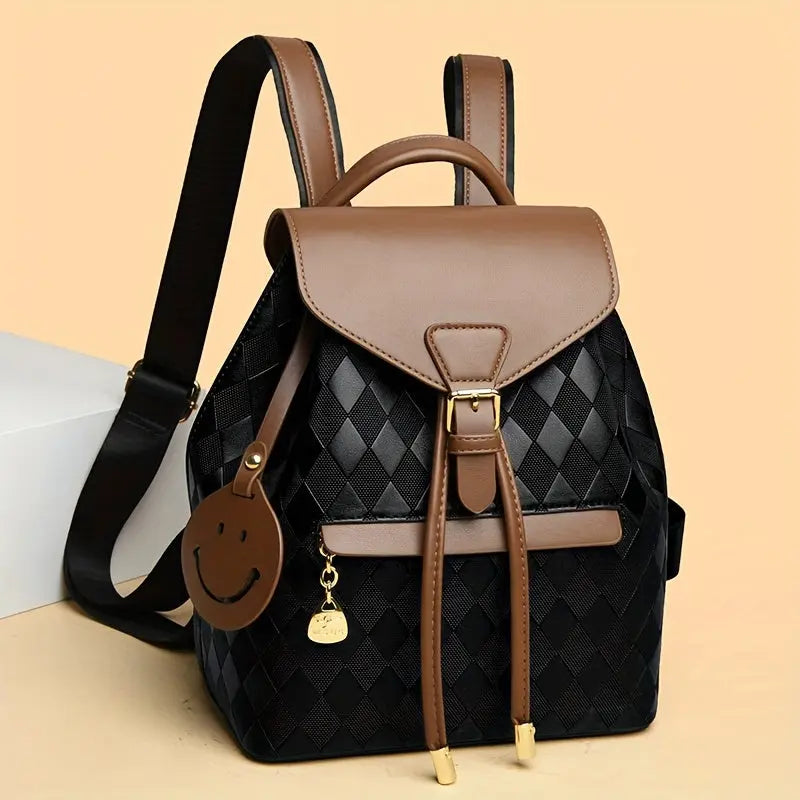 Backpack for Women - Coffee Brown & Black Color Block Design with Golden Buckle, Adjustable Shoulder Straps,- Perfect for Work, Travel - Maximus Echo