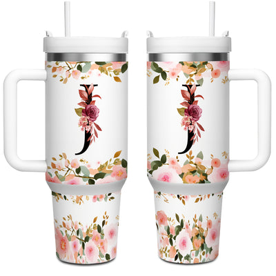 1pc 40oz "A-Z Floral Letters" Stainless Steel Travel Cup, Keeps Hot 12h Cold 24h. Coffee Cup - Maximus Echo