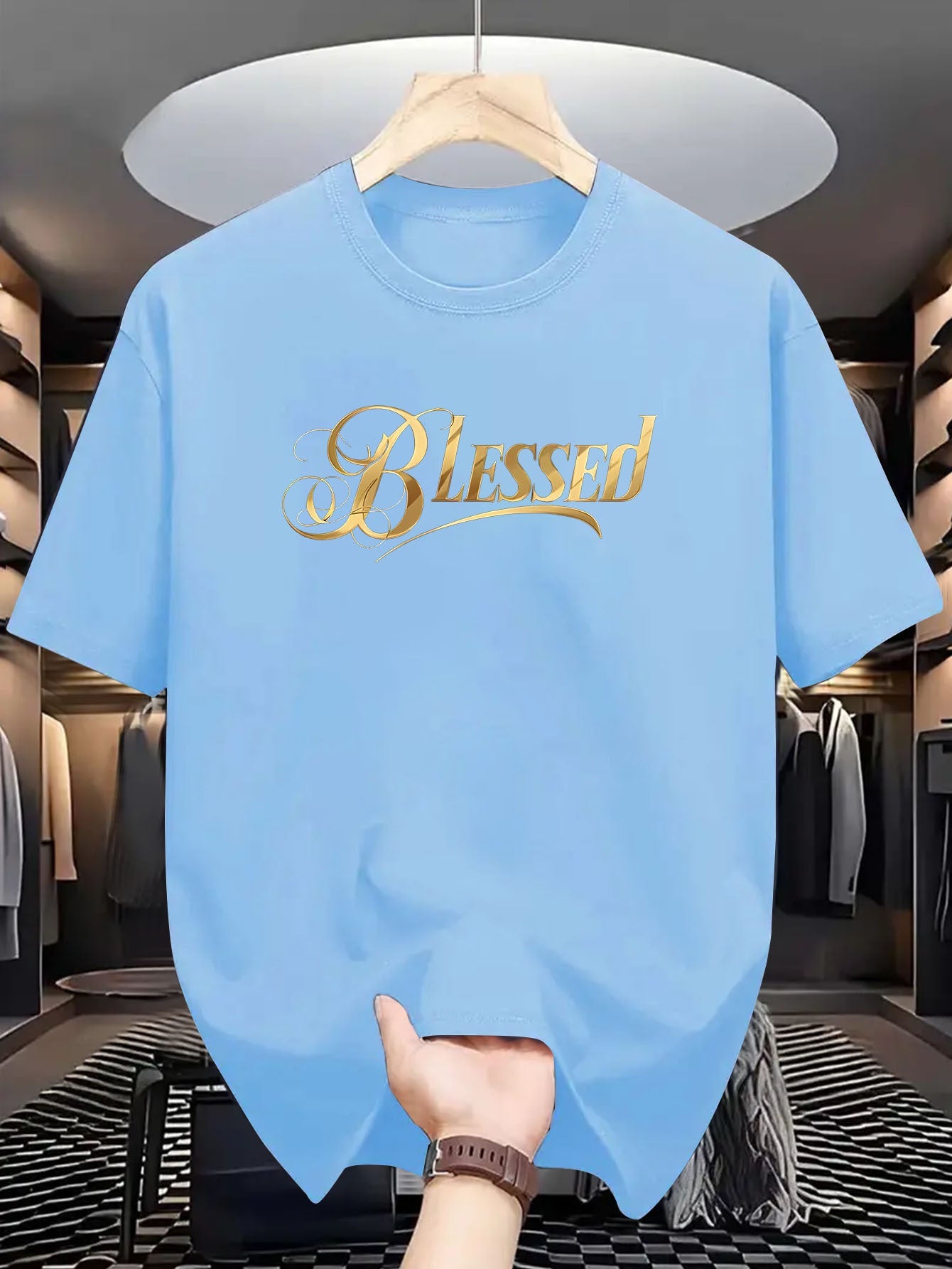 Men's "Blessed" Golden Letter Print Maroon Casual Short Sleeve T-Shirt - Summer Outdoor Gym Training Tee Maximus Echo