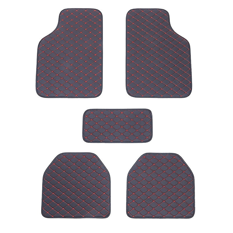 Universal 5pcs set of fashionable PU Leather car floor mats - checkered pattern, easy to install, enhanced interior protection - Maximus Echo