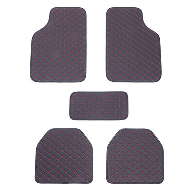 Universal 5pcs set of fashionable PU Leather car floor mats - checkered pattern, easy to install, enhanced interior protection - Maximus Echo