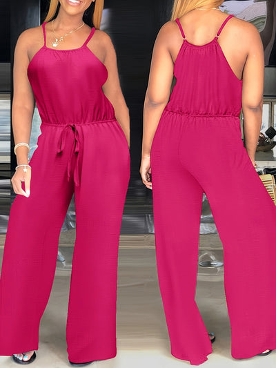 Women'S Yellow Halter Neck Jumpsuit with Drawstring Waist - Casual, Summer, Adult, Comfortable Fit, Casual Wear - Maximus Echo