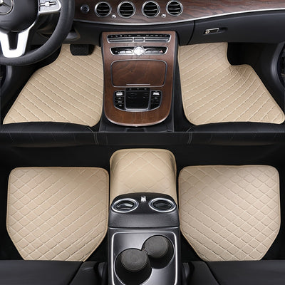 Universal 5pcs set of fashionable PU Leather car floor mats - checkered pattern, easy to install, enhanced interior protection - Maximus Echo