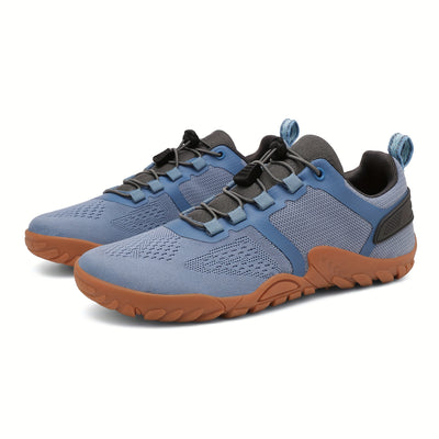 Men's Breathable Mesh Loafers - Light Blue & Orange Sneakers with Durable TPR Sole, Comfortable Casual Shoes for Outdoor & Hiking, Elastic Laces, Round Toe Design - Maximus Echo