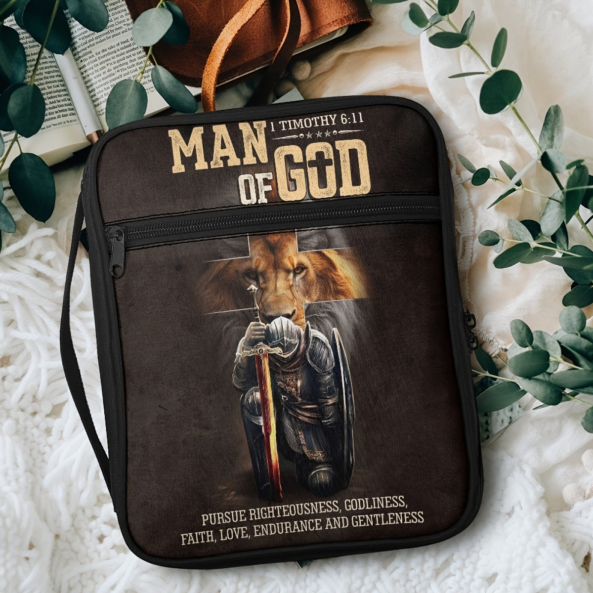 Man of God Bible Cover | Durable Leather Book Sleeve, Gift for Women, Spiritual Design Maximus Echo