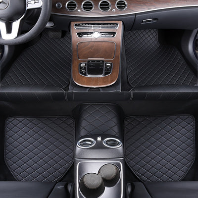 Universal 5pcs set of fashionable PU Leather car floor mats - checkered pattern, easy to install, enhanced interior protection - Maximus Echo