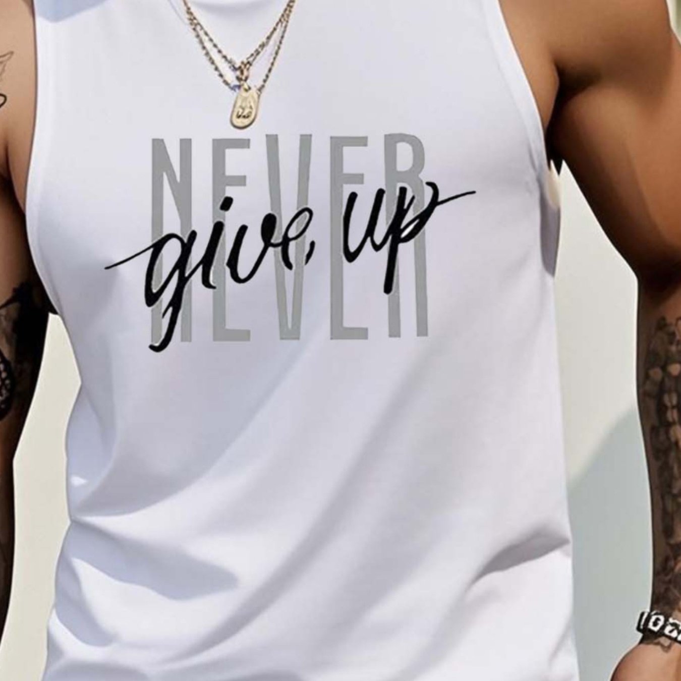 Men's Breathable Cotton Tank Top - "Never Give Up" Motivational Sleeveless Summer Shirt - Maximus Echo