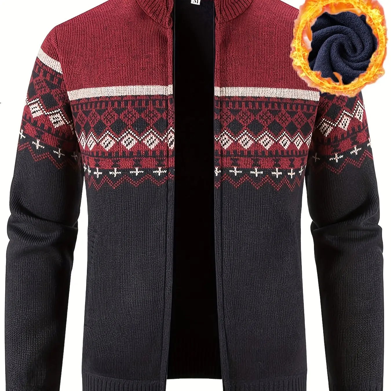 Men's Stand Collar, Knitting Thickened Warm Snowflake Cardigan