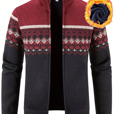 Men's Stand Collar, Knitting Thickened Warm Snowflake Cardigan