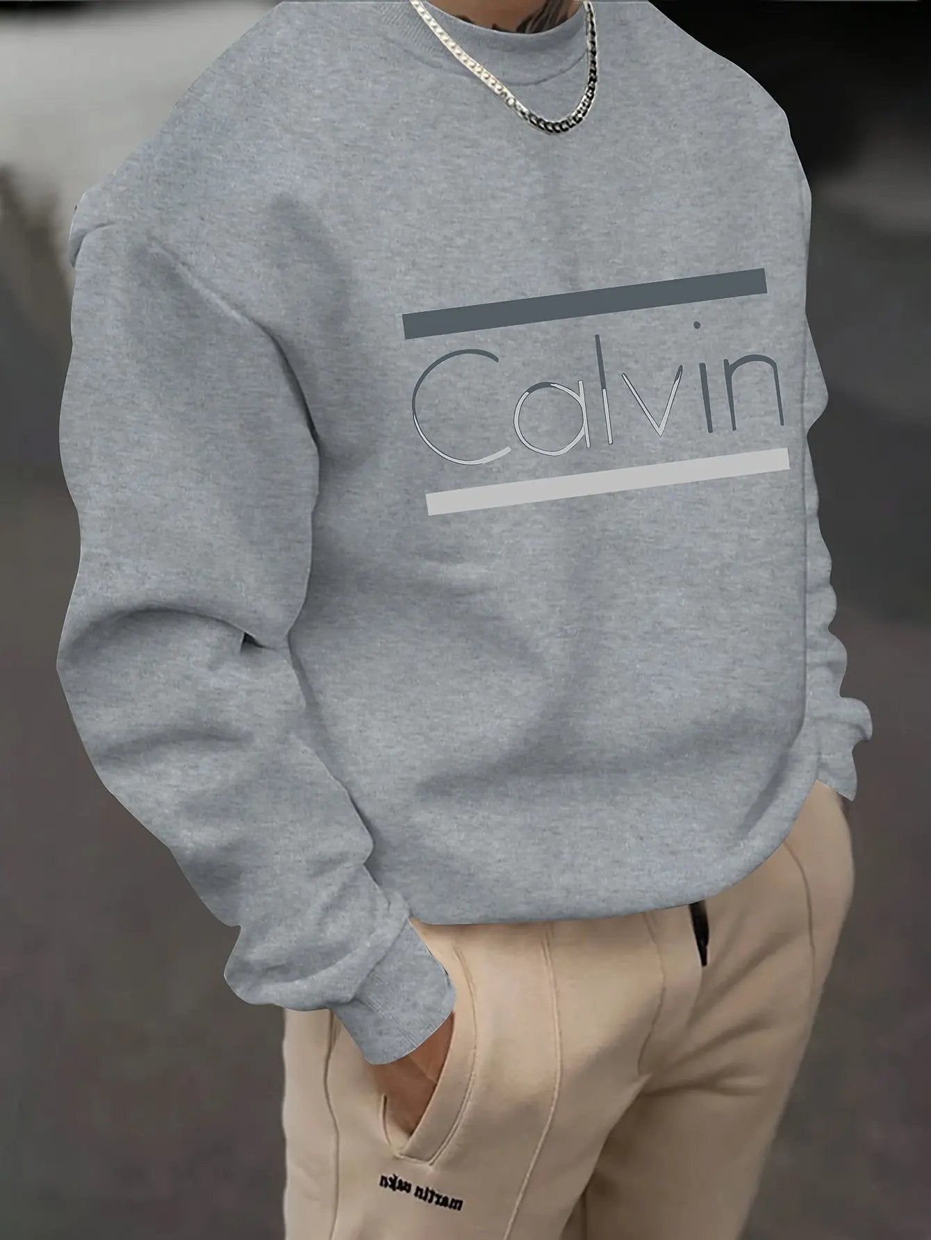 Brown Casual Pullover with "Calvin" Print, Comfortable H-Fit for Outdoor Maximus Echo