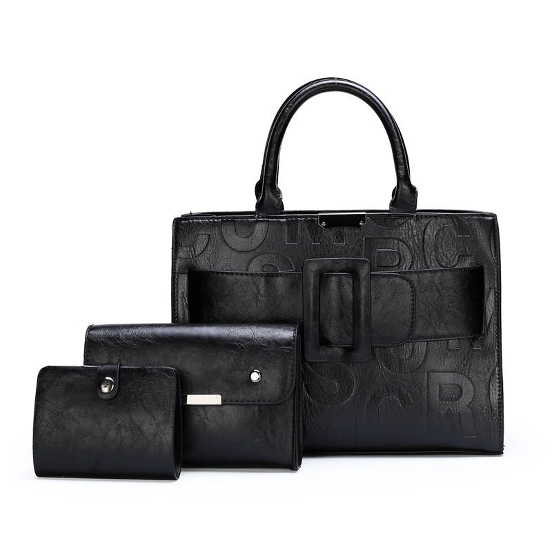 3pcs Women's Monogram Embossed Set, Large Capacity Tote Set, Removable Diagonal Strap - Maximus Echo