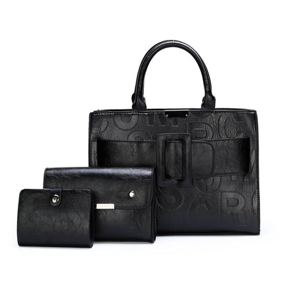 3pcs Women's Monogram Embossed Set, Large Capacity Tote Set, Removable Diagonal Strap - Maximus Echo