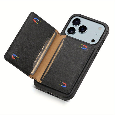 The Denior Phone Case Is Designed for The for iphone 17 Air/Pro/Pro Max Series, Featuring a Lychee Pattern Made of Faux Leather. It Includes Three Card Slots for Holding Credit Cards, ID Cards, Or Cash. This Phone Case Is Ele Maximus Echo