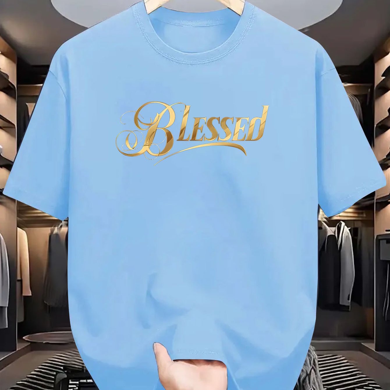 Men's "Blessed" Golden Letter Print Maroon Casual Short Sleeve T-Shirt - Summer Outdoor Gym Training Tee Maximus Echo