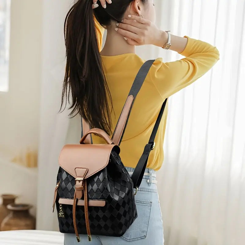 Backpack for Women - Coffee Brown & Black Color Block Design with Golden Buckle, Adjustable Shoulder Straps,- Perfect for Work, Travel - Maximus Echo