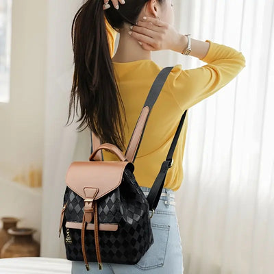 Backpack for Women - Coffee Brown & Black Color Block Design with Golden Buckle, Adjustable Shoulder Straps,- Perfect for Work, Travel - Maximus Echo